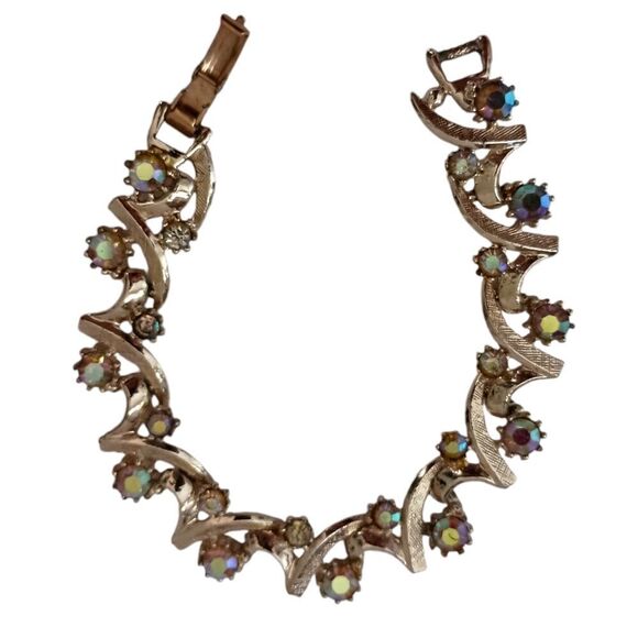 Vintage Aurora Borealis Rhinestone Bracelet Unsigned Arthur Pepper Mode Art MCM. - Picture 4 of 16